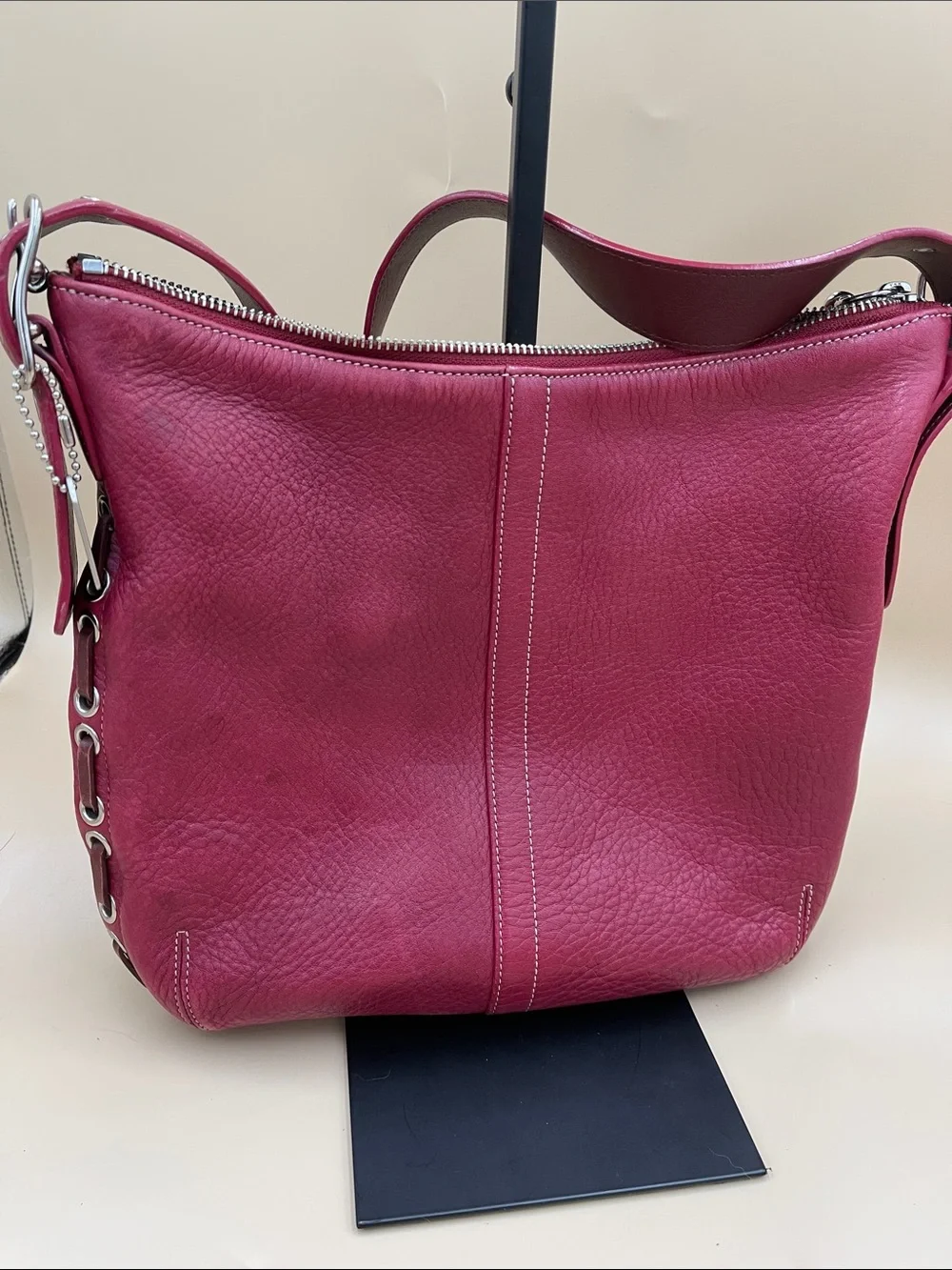 Coach Cherry Red Pebbled Leather Shoulder Bag